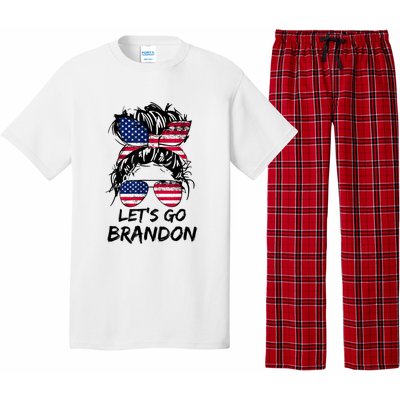 Let's Go Brandon Messy Bun America Flag Pajama Set