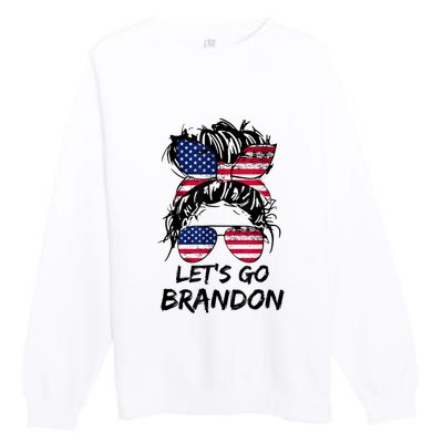 Let's Go Brandon Messy Bun America Flag Premium Crewneck Sweatshirt