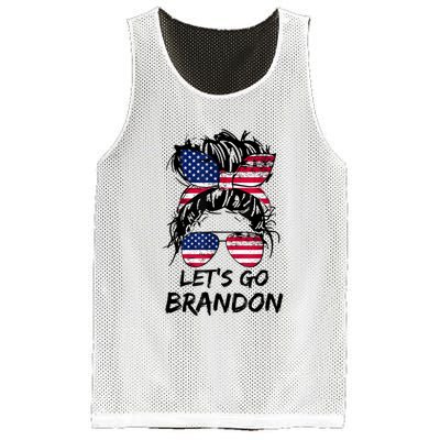 Let's Go Brandon Messy Bun America Flag Mesh Reversible Basketball Jersey Tank