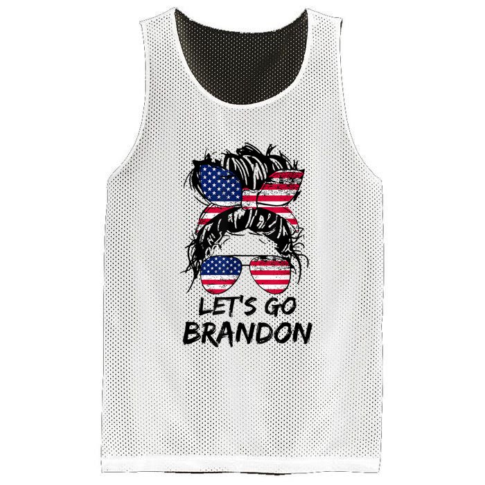 Let's Go Brandon Messy Bun America Flag Mesh Reversible Basketball Jersey Tank