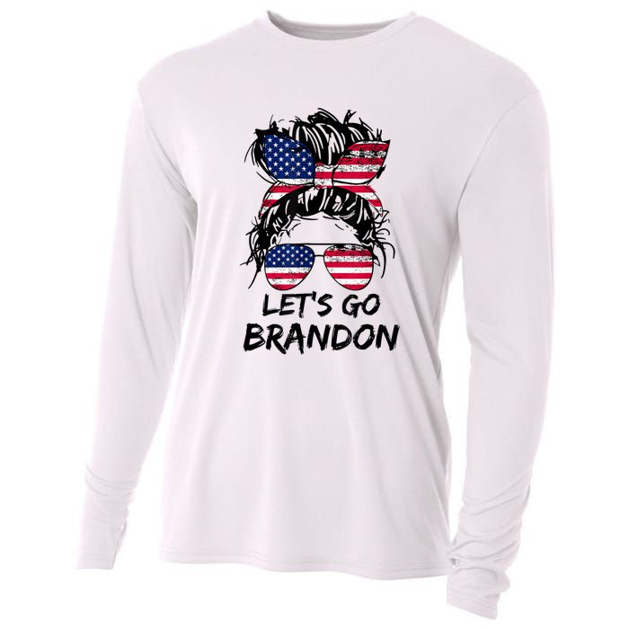 Let's Go Brandon Messy Bun America Flag Cooling Performance Long Sleeve Crew