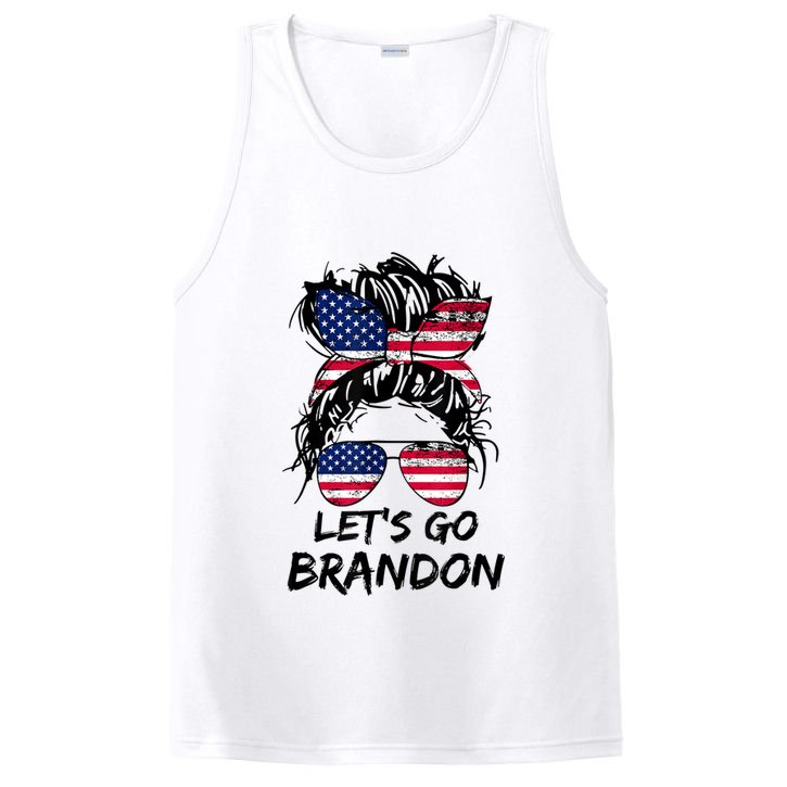 Let's Go Brandon Messy Bun America Flag PosiCharge Competitor Tank