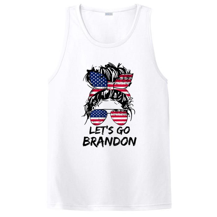 Let's Go Brandon Messy Bun America Flag PosiCharge Competitor Tank