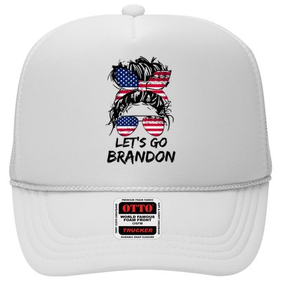 Let's Go Brandon Messy Bun America Flag Trucker Hat