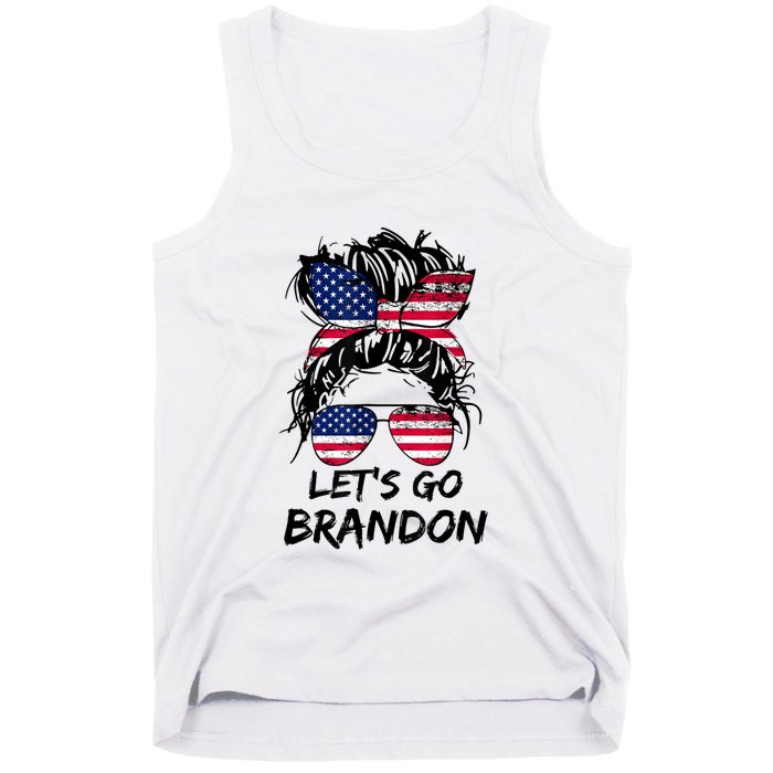 Let's Go Brandon Messy Bun America Flag Tank Top