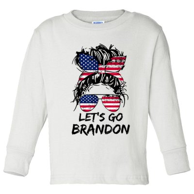 Let's Go Brandon Messy Bun America Flag Toddler Long Sleeve Shirt
