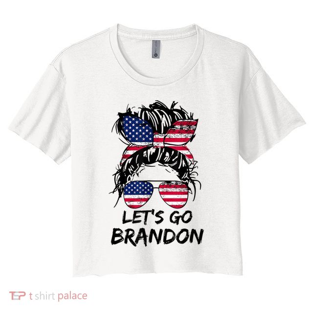 Let's Go Brandon Messy Bun America Flag Crop Top