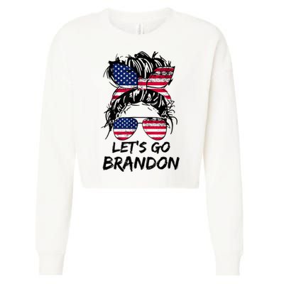 Let's Go Brandon Messy Bun America Flag Cropped Pullover Crew