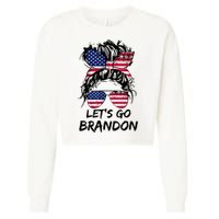 Let's Go Brandon Messy Bun America Flag Cropped Pullover Crew