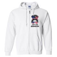 Let's Go Brandon Messy Bun America Flag Full Zip Hoodie