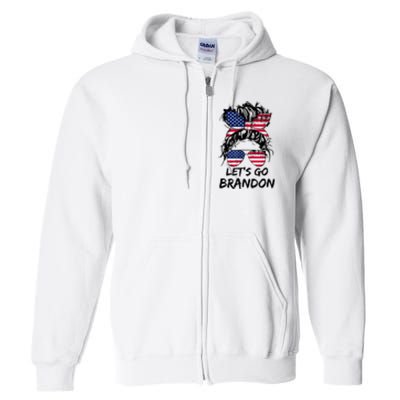 Let's Go Brandon Messy Bun America Flag Full Zip Hoodie