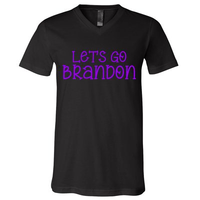 Let's Go Brandon Simple Purple Text V-Neck T-Shirt