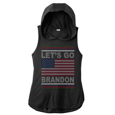 Let's Go Brandon American Flag Ugly Christmas Ladies PosiCharge Tri-Blend Wicking Draft Hoodie Tank