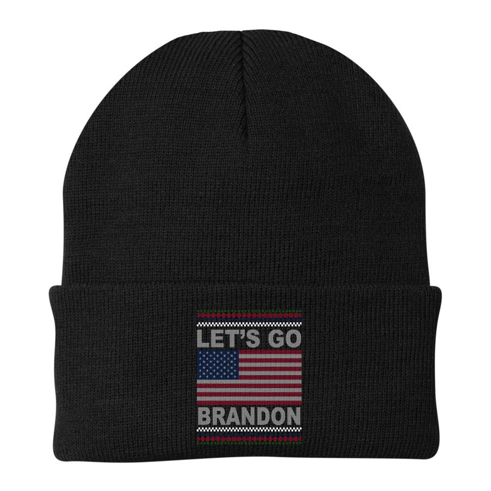 Let's Go Brandon American Flag Ugly Christmas Beanie