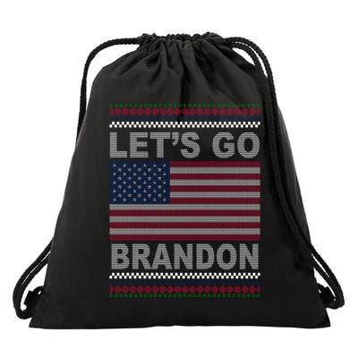 Let's Go Brandon American Flag Ugly Christmas Drawstring Bag