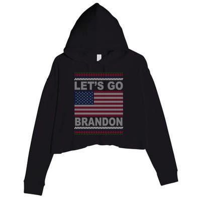 Let's Go Brandon American Flag Ugly Christmas Crop Fleece Hoodie