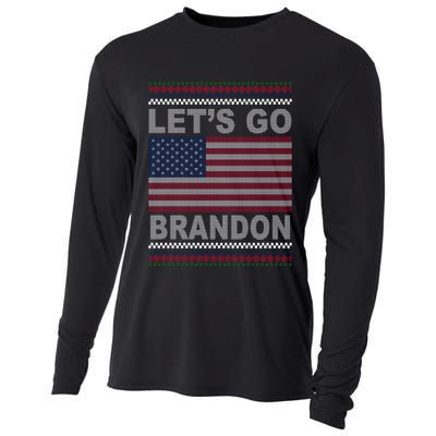 Let's Go Brandon American Flag Ugly Christmas Cooling Performance Long Sleeve Crew