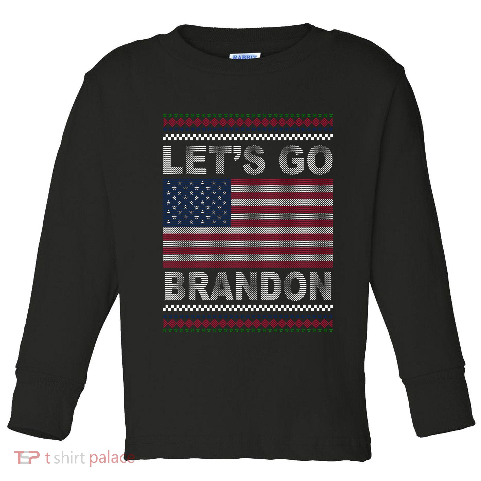 Let's Go Brandon American Flag Ugly Christmas Toddler Long Sleeve Shirt