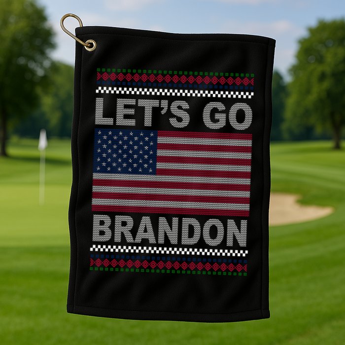 Let's Go Brandon American Flag Ugly Christmas Golf Towel