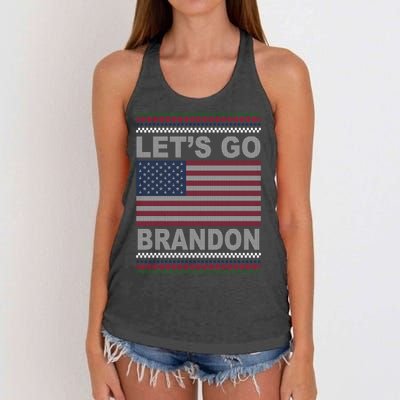 Let's Go Brandon American Flag Ugly Christmas Women's Knotted Racerback Tank