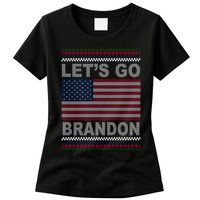 Let's Go Brandon American Flag Ugly Christmas Womens T-Shirt