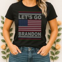 Let's Go Brandon American Flag Ugly Christmas Womens T-Shirt