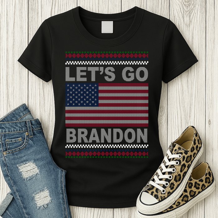 Let's Go Brandon American Flag Ugly Christmas Womens T-Shirt