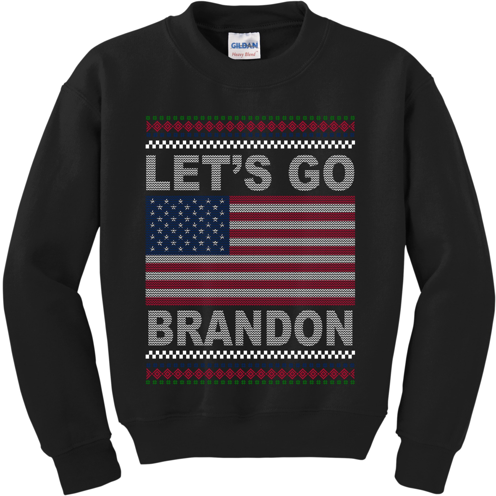 Let's Go Brandon American Flag Ugly Christmas Kids Sweatshirt