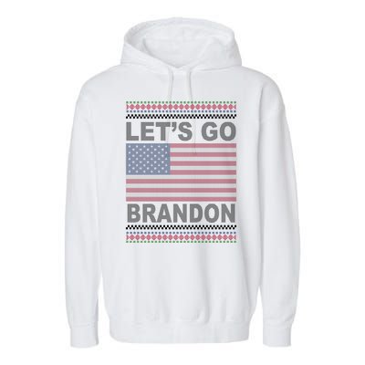 Let's Go Brandon American Flag Ugly Christmas Garment-Dyed Fleece Hoodie