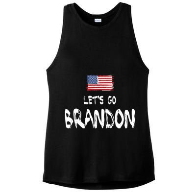 Let's Go Brandon FJB Chant Simple USA Flag Ladies PosiCharge Tri-Blend Wicking Tank