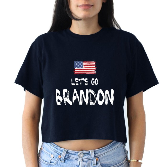 Let's Go Brandon FJB Chant Simple USA Flag Crop Top