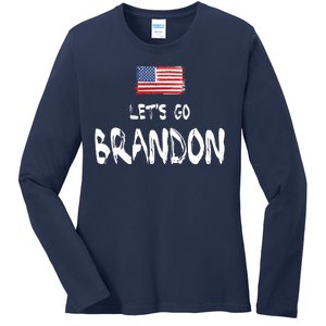 Let's Go Brandon FJB Chant Simple USA Flag Ladies Long Sleeve Shirt