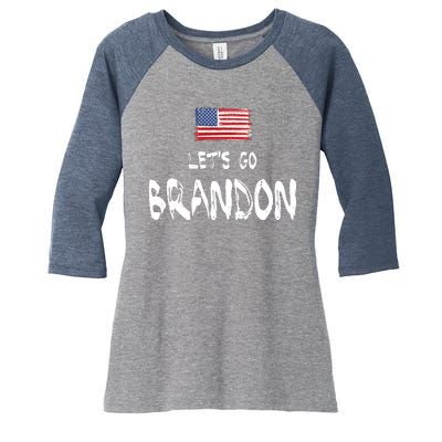 Let's Go Brandon FJB Chant Simple USA Flag Women's Tri-Blend 3/4-Sleeve Raglan Shirt