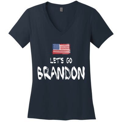 Let's Go Brandon FJB Chant Simple USA Flag Women's V-Neck T-Shirt