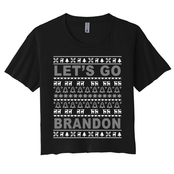 Let's Go Brandon Ugly Christmas Sweater FJB Chant Women's Crop Top Tee