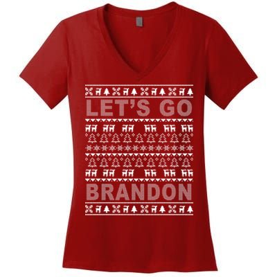 Let's Go Brandon Ugly Christmas Sweater FJB Chant Women's V-Neck T-Shirt