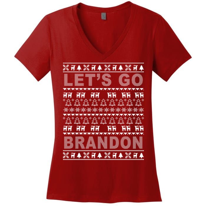 Let's Go Brandon Ugly Christmas Sweater FJB Chant Women's V-Neck T-Shirt
