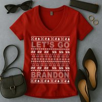 Let's Go Brandon Ugly Christmas Sweater FJB Chant Women's V-Neck T-Shirt