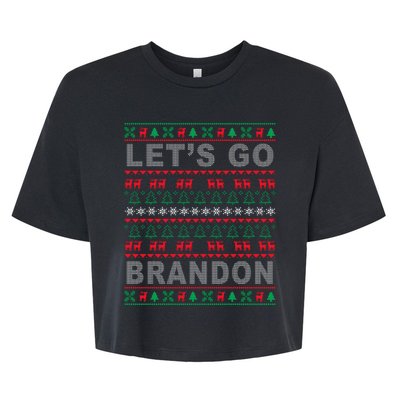 Let's Go Brandon Ugly Christmas Sweater FJB Anti Biden Bella+Canvas Jersey Crop Tee