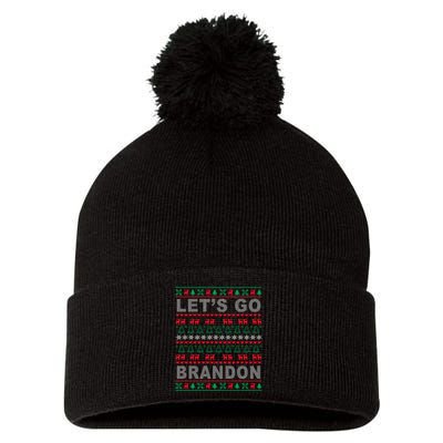 Let's Go Brandon Ugly Christmas Sweater FJB Anti Biden Pom Pom 12in Knit Beanie