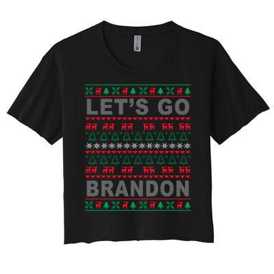 Let's Go Brandon Ugly Christmas Sweater FJB Anti Biden Women's Crop Top Tee