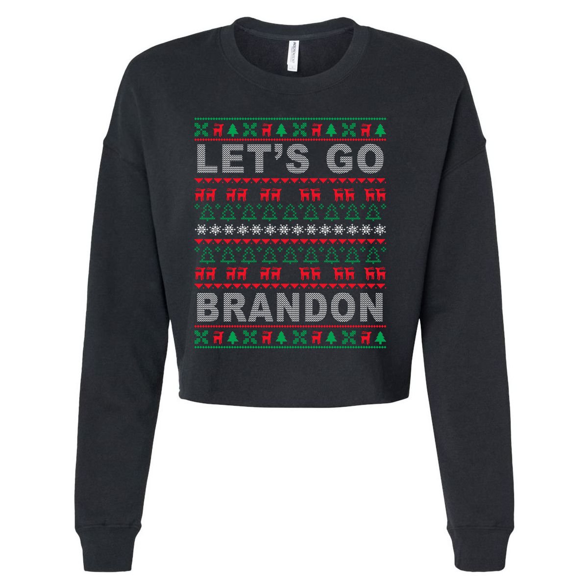 Let's Go Brandon Ugly Christmas Sweater FJB Anti Biden Cropped Pullover Crew