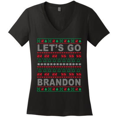 Let's Go Brandon Ugly Christmas Sweater FJB Anti Biden Women's V-Neck T-Shirt