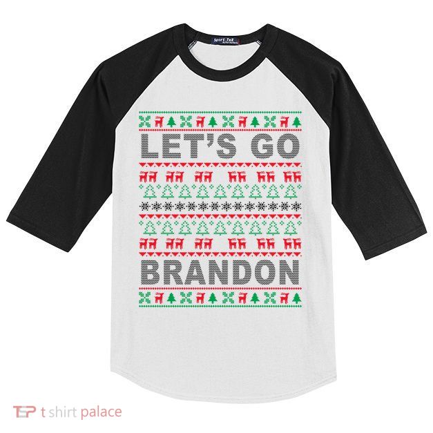 Let's Go Brandon Ugly Christmas Sweater FJB Anti Biden Kids Colorblock Raglan Jersey