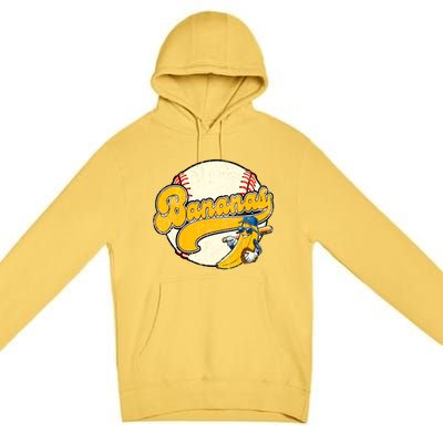 Lets Go Bananas Banana Playing Baseball Baseball Player Premium Pullover Hoodie