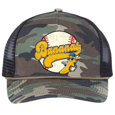 Lets Go Bananas Banana Playing Baseball Baseball Player Retro Rope Trucker Hat Cap