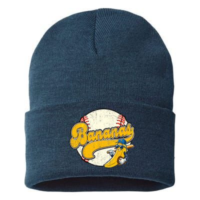 Lets Go Bananas Banana Playing Baseball Baseball Player Sustainable Knit Beanie