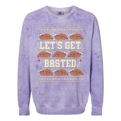 LetS Get Basted Ugly Thanksgiving Gift Colorblast Crewneck Sweatshirt