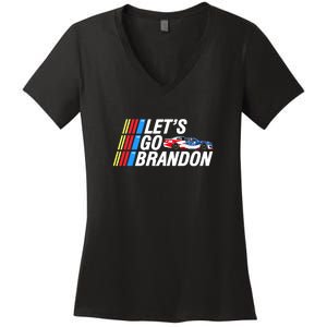 Let's Go Brandon Auto Racing Women's V-Neck T-Shirt