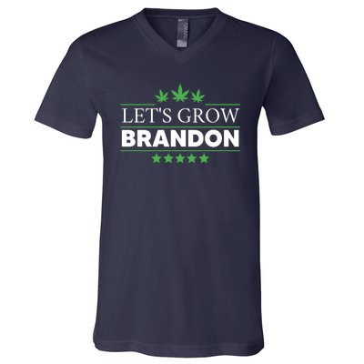 Lets Grow Brandon Marijuana Cannabis Funny Dank Brandon V-Neck T-Shirt